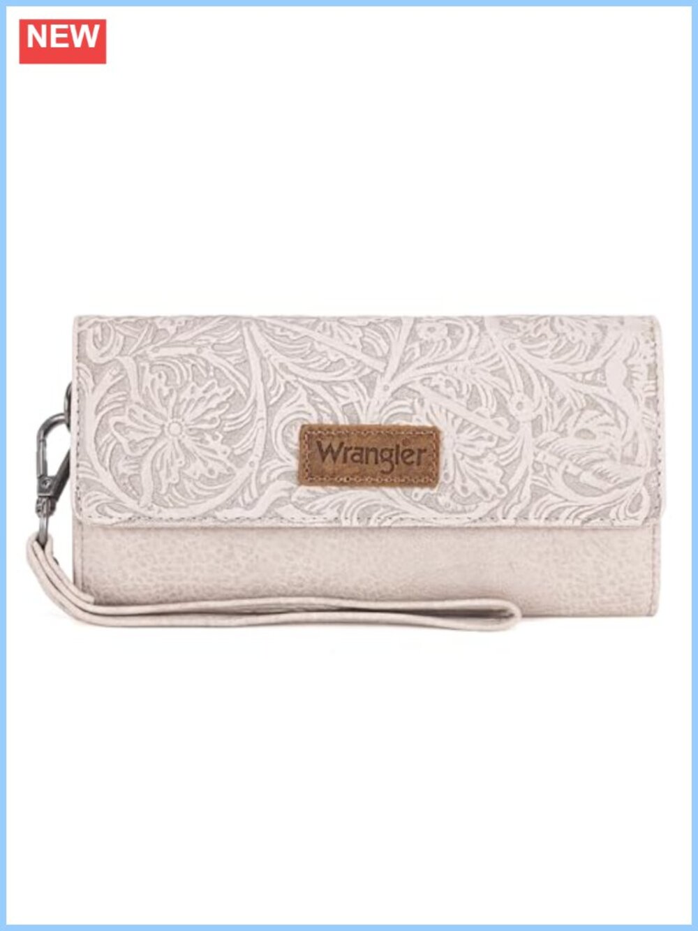 Wrangler Western Tooling Vegan Leather Trifold Wristlet Wallet RFID Large